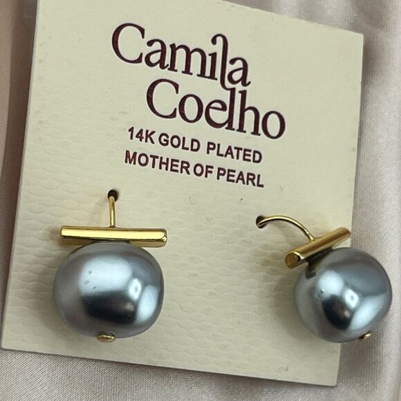 Camila Coelho 14K Gold Plated Mother of Pearl Drop Earrings - Picture 7 of 10
